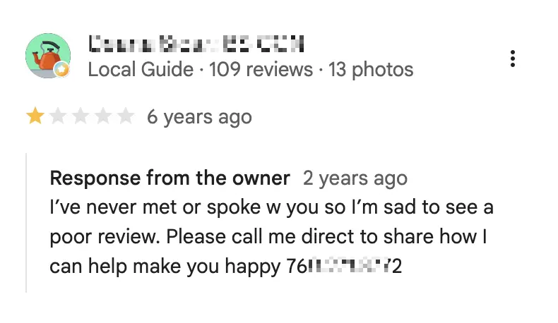 Negative review example